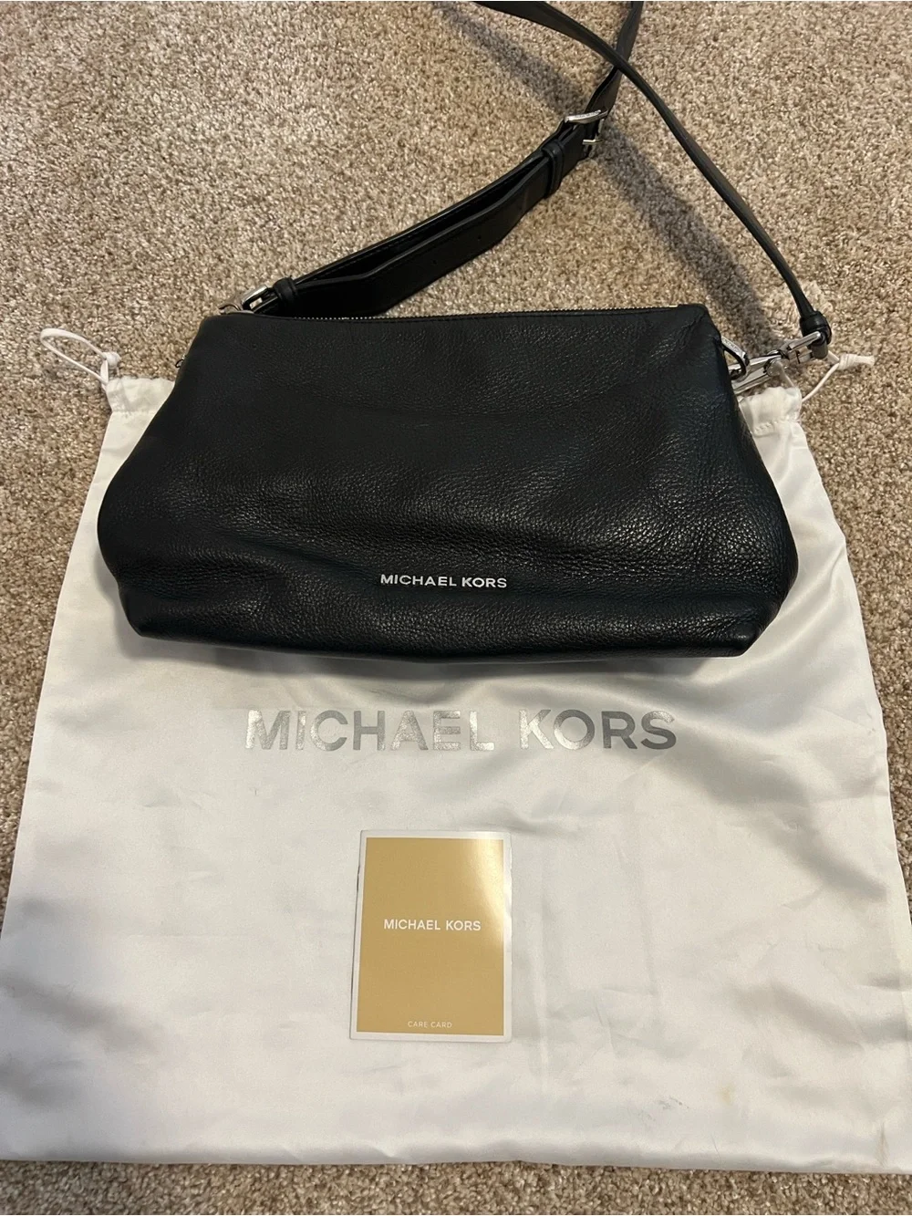 Michael Kors Black Pebbled Leather Shoulder Bag with Silver Hardware